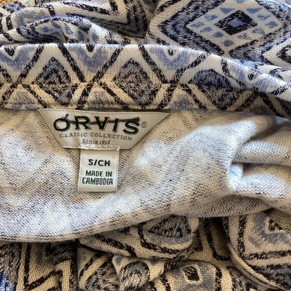 Orvis Classic Collection V-Neck Geometric Short Sleeve Top Size Small Stretch‎ - Picture 2 of 7